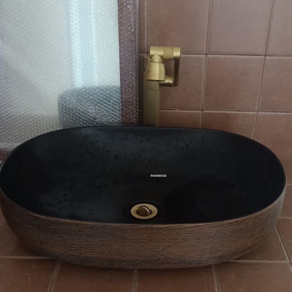 Ceramica vintage lavello da bagno dispositivo per piccolo appartamento controsoffitto bacino di fondo per la casa del bacino di lavaggio ovale per la casa