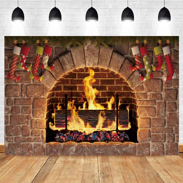 Firewoods de inverno Firewoods Backdrop Brick Wall Wall Flame Wood Baby Retrato Photography Backgrod Photo Studio