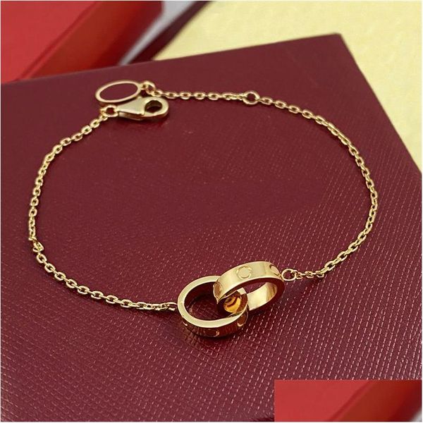 Designer de cadeia Women Women Gold Bracelet Luxury Design Jeia de amor 18K Sier Rose Prazed Charms de diamante personalizados Correntes de aço inoxidável Drop D Otiw4