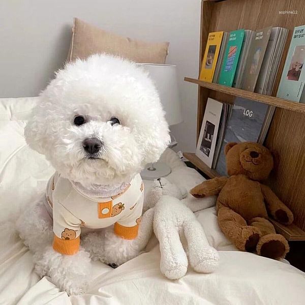 Köpek Giyim Sonbahar Teddy T-Shirt Sıcak Giysiler Kaniş Yumuşak Dip Gömlek Ayı Baskı Kıyafet Karikatür İki Bacaklı Giyim XS-XL