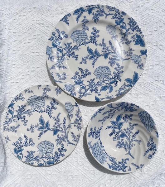 Placas de porcelana amarela velha cor de bumbo de mesa azul de mesa azul Cerâmica de tigela de grão de grão