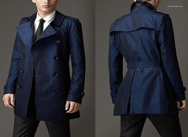 Men039s Trench Coats Blue Mens Man Medium Long Coat Mens Abibiti a doppio petto Sliel Fit Sleeve Over -Coat 2022 Designer Will226054487