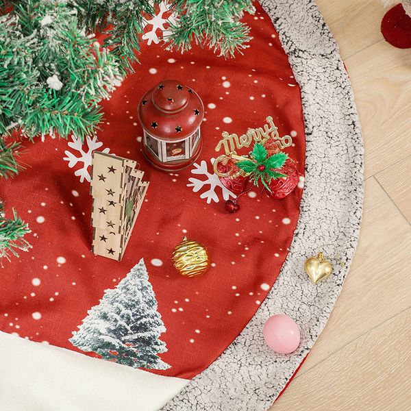 Dicker Weihnachtsbaumrock rote Weihnachtsbaumfußabdeckung Schneeflocke Santa Claus gedruckt Weihnachtsbaum Teppich Basis Matte Dekor Dekor
