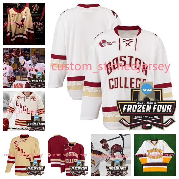 Doug Brown David Emma 2024 Frozen Four Boston College Jersey Craig Janney Brian Leetch Cam Atkinson Johnny Gaudreau costurou as camisas de hóquei do Boston College Eagles