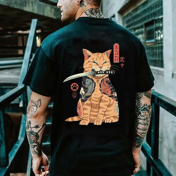 Capuz de moletons de moletons animados Anime Sarai Cat Print Mens Camiseta ao ar livre Harajuku Retro Retro Casual Casual-deco