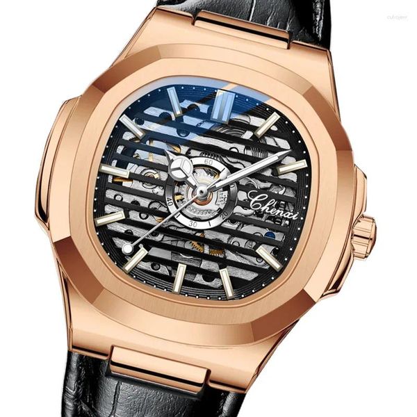 Armbanduhr Chenxi Fashion Leder Kleid Business -Männer beobachten automatische Skelett mechanische wasserdichte leuchtende Armbanduhr Reloj Hombre