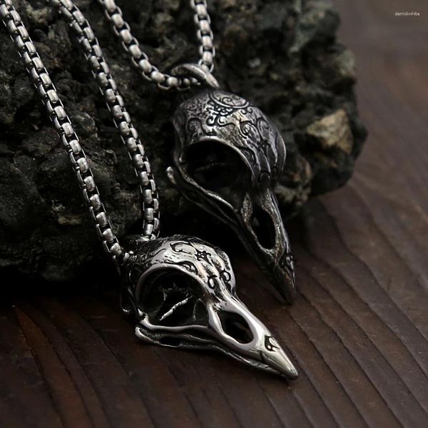 Colares pendentes Retro nórdico Odin Crow Skull para homens Mulheres góticas 316L Aço inoxidável Raven Jóias de moda