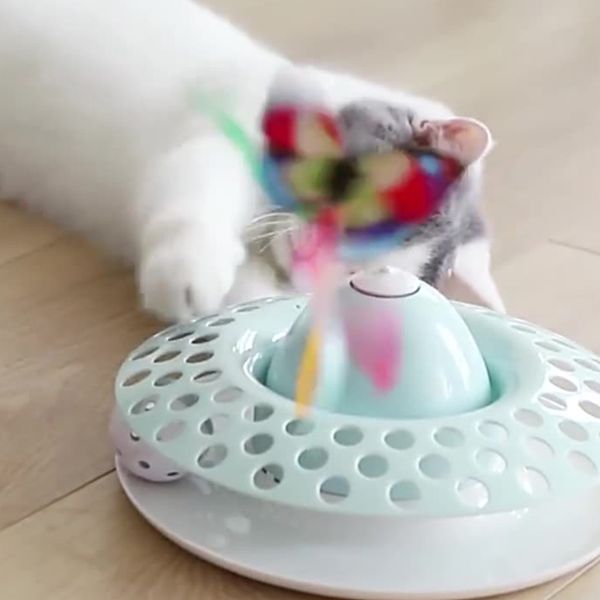 Interaktiver Katzenspielzeug rotierender Schmetterling Plattenspieler Katzenspielzeug Automatischer Katzen Teaser Zauberstab abnehmbar elektronisch Haustierspielzeug