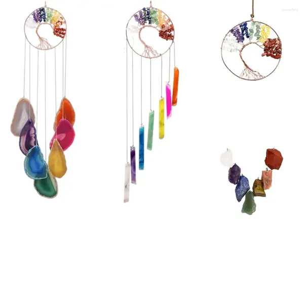 Dekorative Figuren Wind Chime handgefertigtes Kristall -Achatscheiben 7 Chakra Tree of Life Reiki Wandbügel