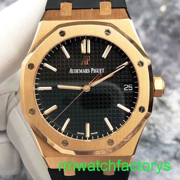 Famoso orologio da polso AP Royal Oak Series 15500or Black Dial con uomo di gomma Orologio da uomo 18K Gold Rose Macchine automatiche