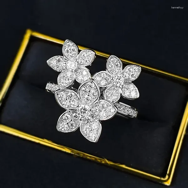 Cluster Ringe drei Blumen Moissanit Diamond Ring Real 925 Sterling Silber Party Ehering für Frauen Männer Verlobungsschmuck