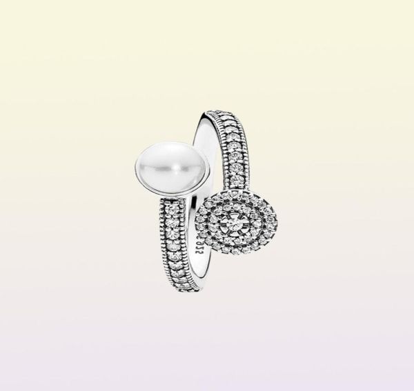 Anello di perle vintage ed elegante per 925 argento sterling con anello da donna di apertura radiante CZ con regalo originale in scatola 1906942