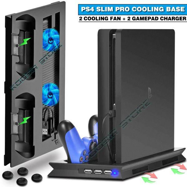 STANDS PS4 Pro Slim Console Stand vertical 2 Carregador do controlador 2 fã de refrigerador para PlayStation 4 Slim Play Station PS 4 jogos Acessórios