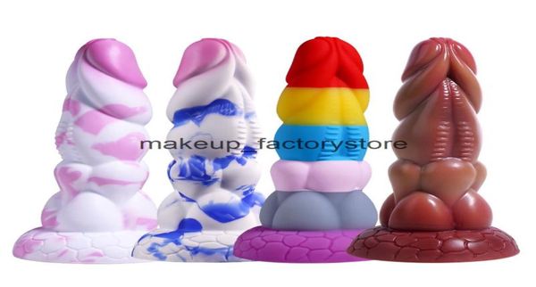 Massagem Multicolor Soft Silicone Dildo Plug Anal com Brinquedos de Sex Cup de Copo para Adulto no Pênis Dildo Feminino Masturbador3893392