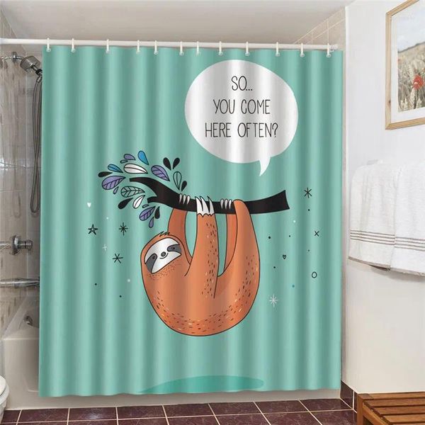 Cortinas de chuveiro engraçado desenho animado de desenho animado padrão panda padrão de poliéster de poliéster Acessórios para banheiros domésticos Cortina de banho de decoração