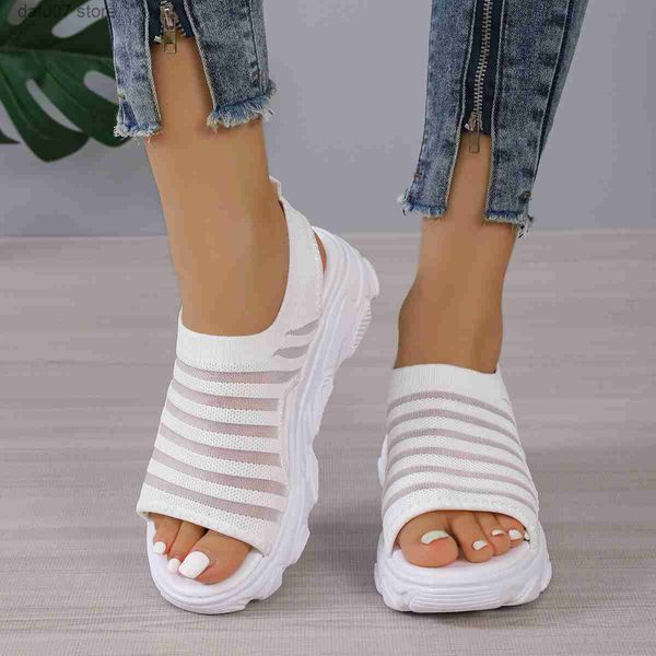 Sandalen 2024 Super heißes dickes Sohle dünn gestrickter Trendstil Sport nicht anstrengende Füße bequem H240412