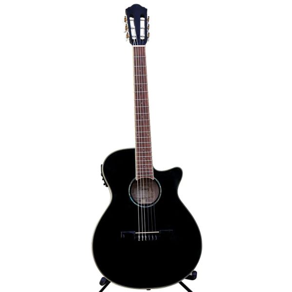 Кабели 40 -дюймовый черный высокий глянец 6 струнный нейлоновый классический электрический гитара 46 мм ореховая классическая нейлоновая гитара Тонкое тело с пикапом