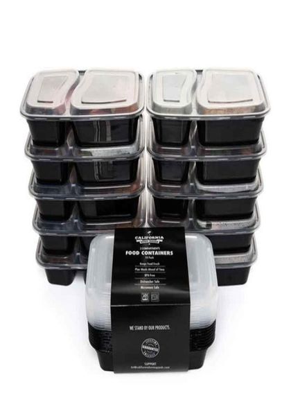 10pcsset 2 compartment pasto preparazione per alimenti in plastica contenitore box bento picnic ecofriendly con pranzo a microonde a microonde C1903638705