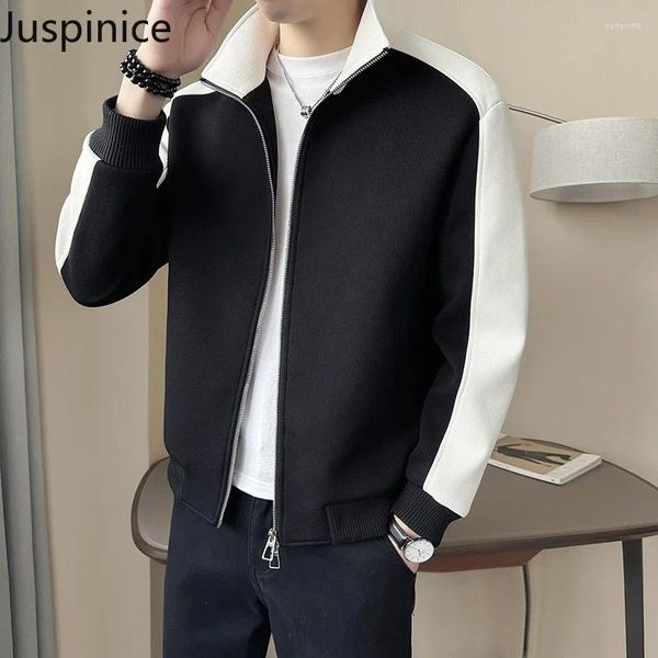 Jackets masculinos Autumn Stitched Contrast Color Stand Collar Mothory Loose High Street Jacket Overcoat Male Roupos
