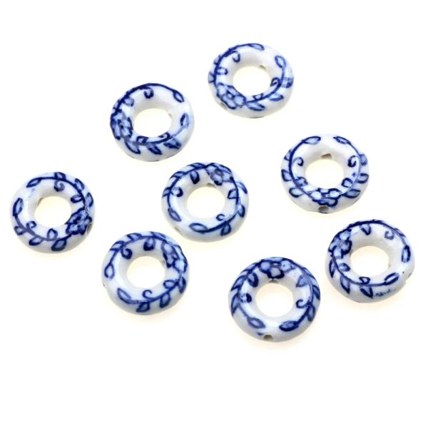 6pcs/Los 18 -mm -Keramik lose Perle Blau und weiße Doppellochnostalgie DIY Armband Halskette Ohrringe für Frauen Schmuck Herstellung