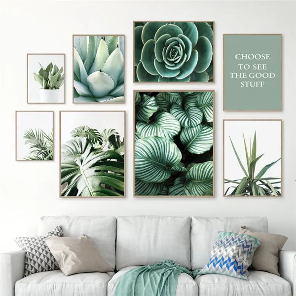 Grüne Pflanzenbild Heimatkoration Wandkunst Leinwand Malerei moderne nordische Kaktusblätter Plakate und Drucke für Wohnzimmerdesign