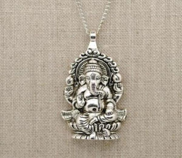 Vintage Silverslord Ganesh Deus da fortuna pendente hindu Charms de elefante Chaker Declaração Colar Pingente Mulher Moda Jewe3178721