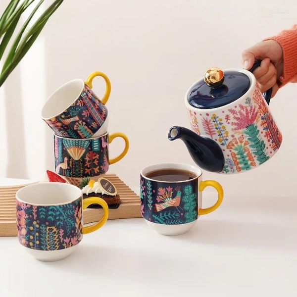 Полосские наборы Сложные кофейные кастрюли и чашки керамический чай набор четырех кусоч