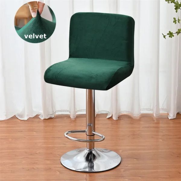 Velvet Bar Stuhl Deckungen Stretch Stoff Kurzer Rückenhocker Sitzlager mit festen Farben Essstühlen Case Protector Hotel Bankett