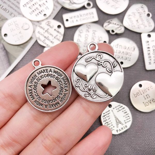 5-20pcs Retro Silber Farbe Ermutigen Sie niemals englische Worte für den Schmuck, der DIY Halskette Ohrringe angehenden Erkenntnissen machen