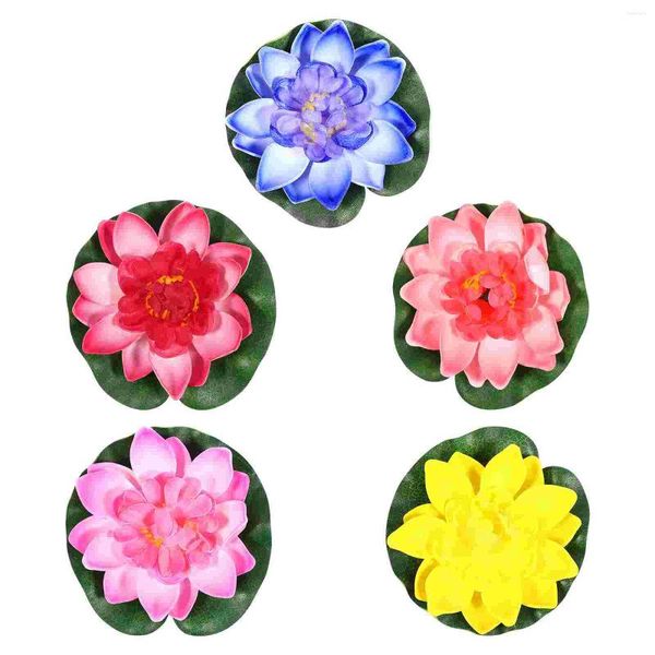Fiori decorativi 5 pezzi Fiore galleggiante artificiale con pad Ornanment di acqua perfetta per la decorazione del giardinaggio per decori dello stagno