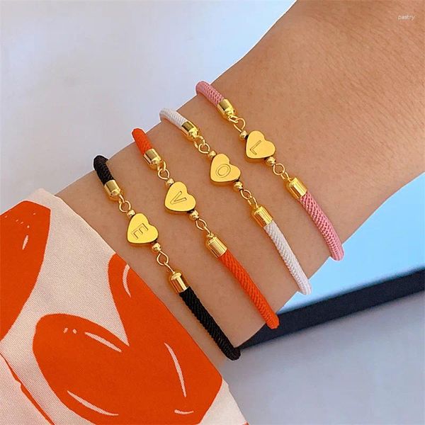 Braccialetti Charm Fashion Classic A-Z Heart Lettera iniziale Bracciale Donne Simpel Colorful Rope Regolable For Gioielli