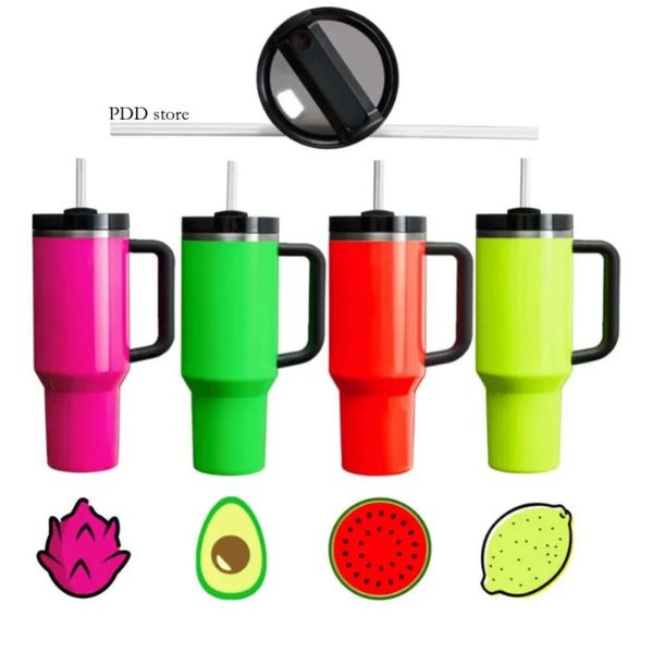 Sublimation 40oz Neon mit Griff Edelstahl 4 Farben gemischte Reisebecher Quencher Tumblers Wasserflaschen LG44 LG 042 0412 LG 02 012