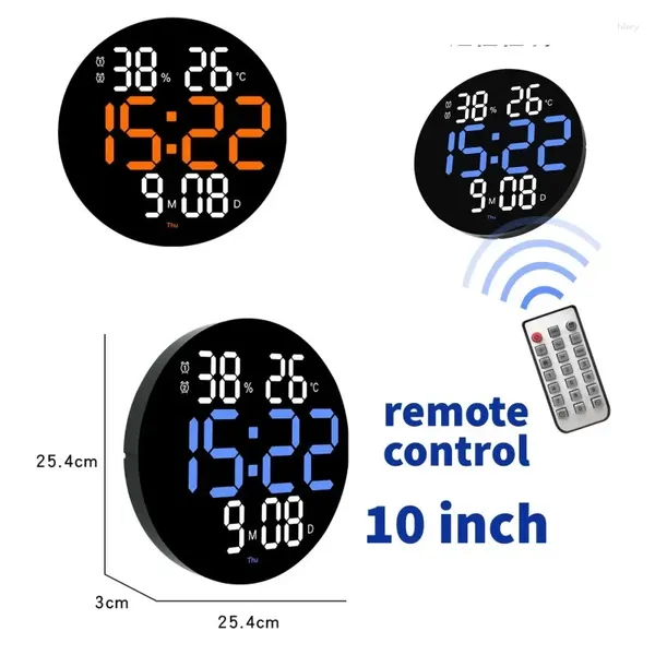 Wanduhren 10 Zoll runde LED LED Digitale Takttemperatur und Luftfeuchtigkeitsdatum Countdown -Alarm