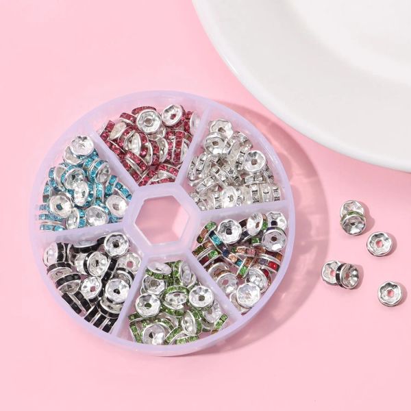 Spacer de roda 180pcs/caixa Spacer com contas redonda anel de diamante Diamond Spacer Diy Jóias Acessórios feitos à mão feitos à mão