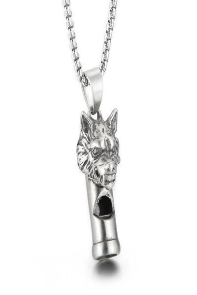 Gothic Wolf Head Whistle Halskette Anhänger aus Edelstahl Rolo -Kettenschmuck für Herren Jungen coole Geschenke 3mm 24 Zoll 1616782