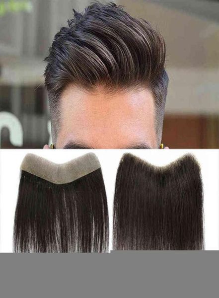 Frente Men Tuupee 100 Human Hair Piece para homens V Estilo Toupee Front Wig Remy Hair com fino base de linha de cabelo natural H22048794819