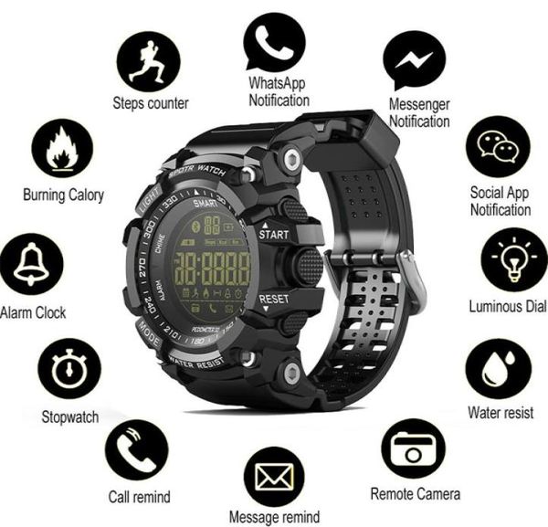 EX16 Smart Watch Bluetooth wasserdichte IP67 Smart Armbandwatch Relogios Schrittzähler Stoppuhr Sportarmband für iPhone Android Phone W9325763