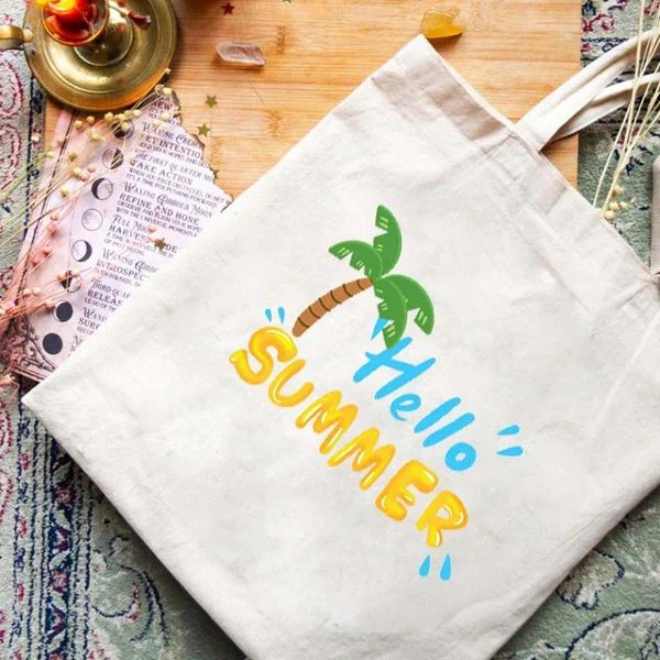 Stume da stoccaggio Beach Coconut Tree Student Canvas Borse per il tempo libero femminile Tessuto di grande capacità di grande capacità semplice e versatile