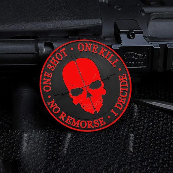 3D Black Sniper One Shot One Kill keine Reue Ich entscheide Moral Abzeichen Gummiverschluss Applique Rückenaufkleber Taktische PVC -Patches