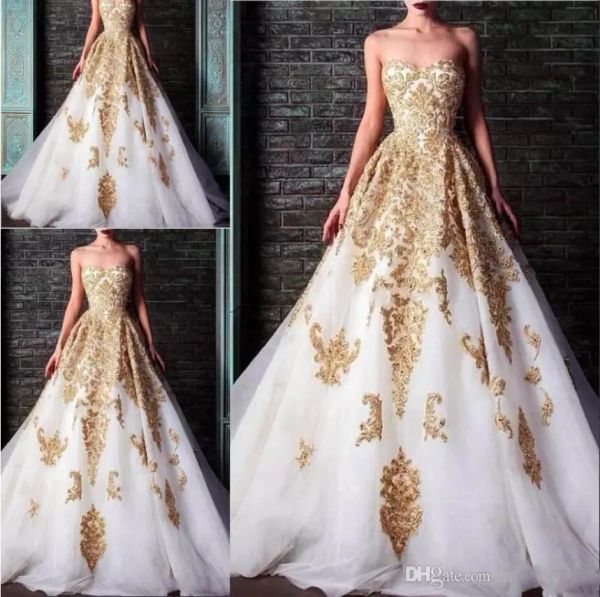 Abiti da sera Rami Kadi 2024 Sweetheart Crystal Crystal Accentate White and Gold Applique Abito formale Abito da festa formale