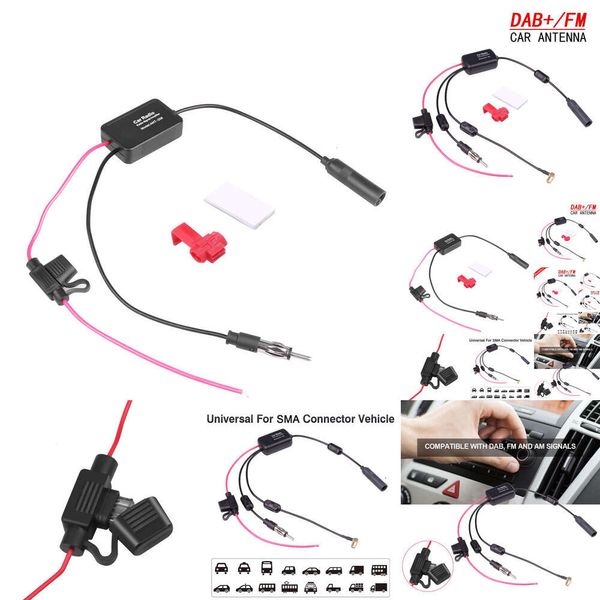 Novo 2024 2024 Outros acessórios de interiores 12V Antena de rádio de carro SMA DAB DAB FM AM Rádio Rádio Anti-Interferência AMP Signal Booster Aerial 76-108MHz Para barco marinho