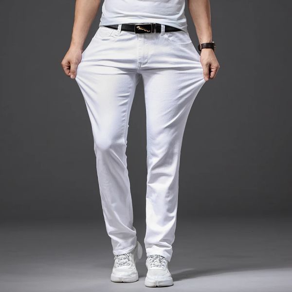 Pantaloni 2022 Spring New Men's Stretch White Jeans Classic Slip Slim Fit Trousers Maschio Business Business Pantaloni casual