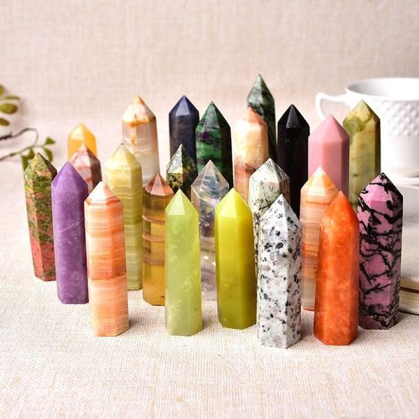 24 Color Stones naturais Torre de Cristal Point Amethyst Rose Quartz Healing Stone Energy Ore Mineral Reiki Obelisk Home Decoration2621