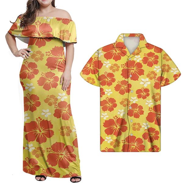 Abito da camicia HyCool BodyCon set Hawaii Flower Stampa Abito da festa a più colori per donne eleganti abiti lunghi dalla spalla 240410