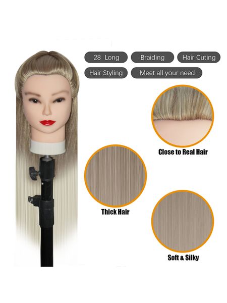 Trainingskopf 26-28 Zoll Friseur Kopf 100% synthetischer Faser Kosmetik Mannequin Dolls Head mit freier Klammer