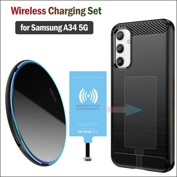 Carregador sem fio Chargers qi+receptor+estojo para o conjunto de carregamento sem fio Samsung Galaxy A34 5G (instalar o Adaptador do carregador) A34