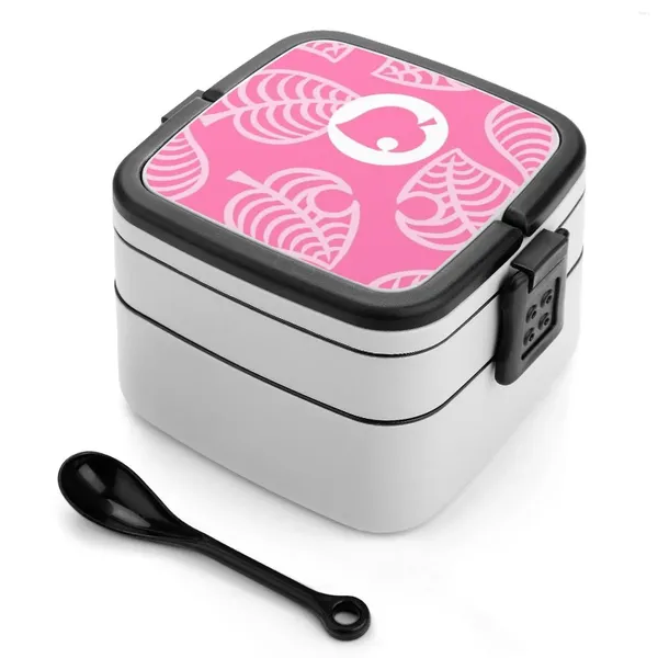 Abendessen rosa Nook Telefonhülle Bento Box School Kinder Mittagessen Rechteckige und Leckschutz Container Tierhorizonte Blatttasche