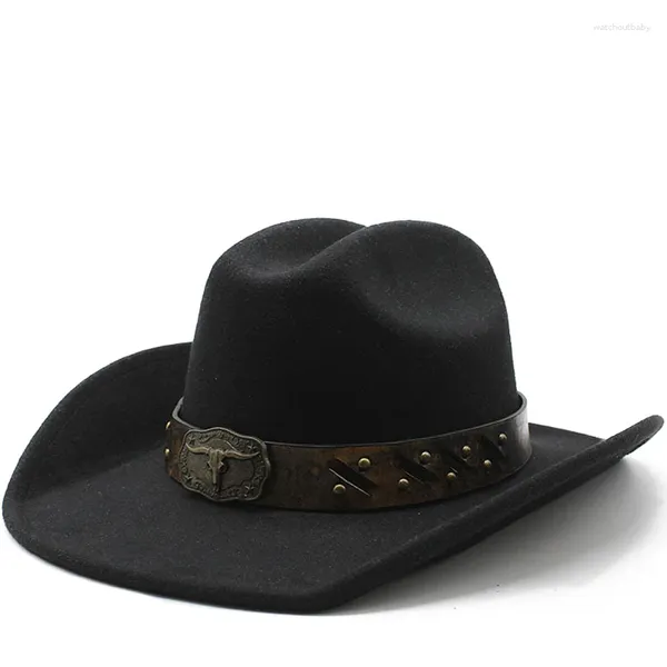 Beratschuller einfache Wome-Männer Red Wool Chapeu Western Cowboy Hut Gentleman Jazz Sombrero Hombre Cap Dad Cowgirl Hüte Größe 56-58 cm