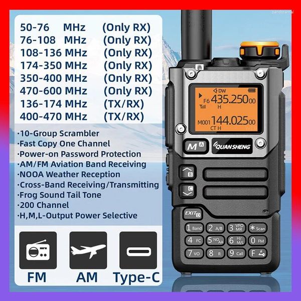 Walkie Talkie Quansheng UV-K6 5W Air Band Radio Tipo C Charge UHF VHF DTMF FM NOAA Frequenza wireless a due vie CB