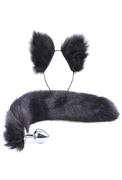 2pcs Conjunto Y Faux Fur Tail Metal Butt Plug fofo Orandes da cabeça para figurino de festas de papéis de parto de adulto Toys189x5161052